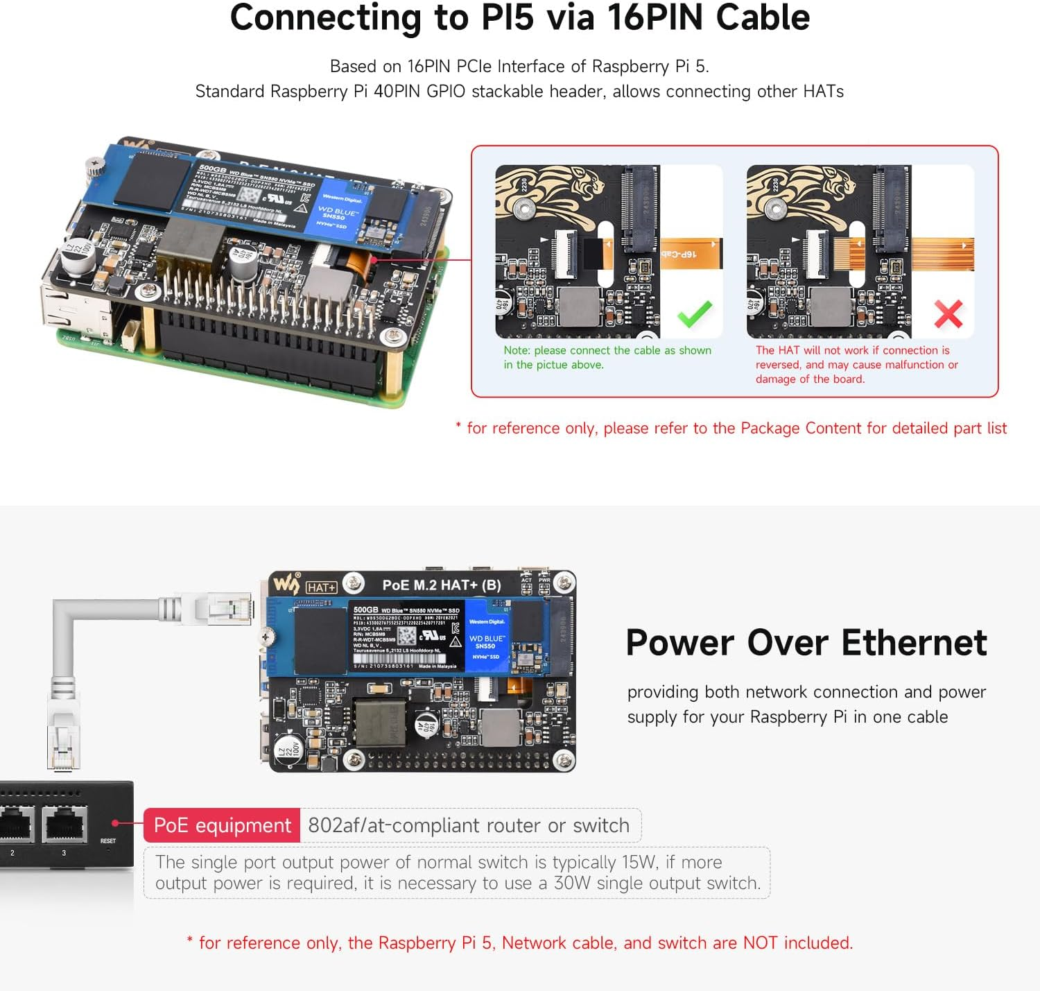 Waveshare Pcie to M.2 Adapter with Poe NVME Function (B), Compatible with Raspberry Pi 5, Supports 2230/2242 / 2260/2280 POE Nvme Protocol M.2 Solid State Drive, High-Speed Reading/Writing image number 4