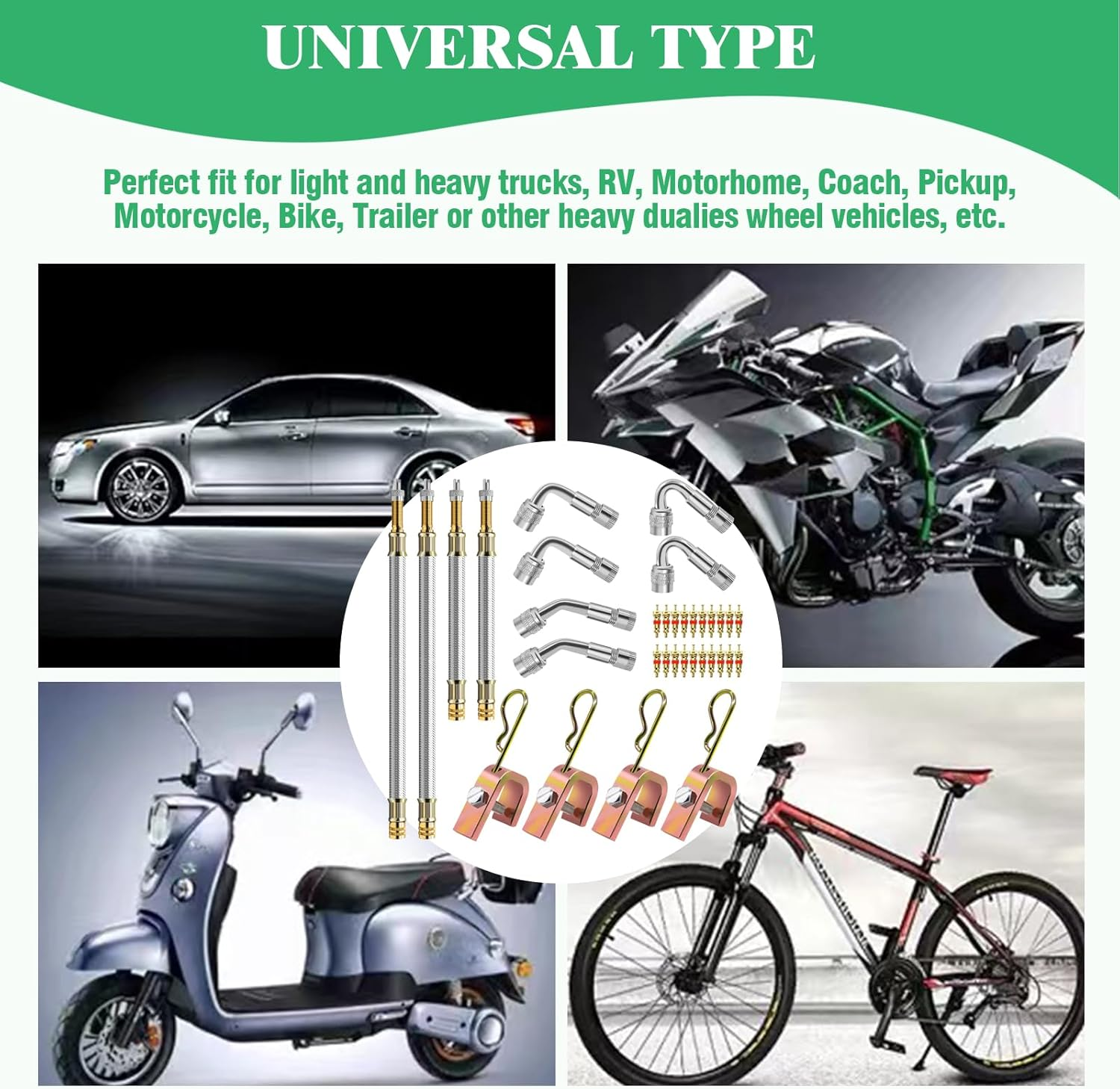 15Pcs Valve Stem Extension with Tire Valve Stem Cores Kit, 45 90 135 Degree Stainless Steel Valve Stem Extender and 7" 12" Brass Braided Stem Extension Adaptors for Most Cars Truck image number 3