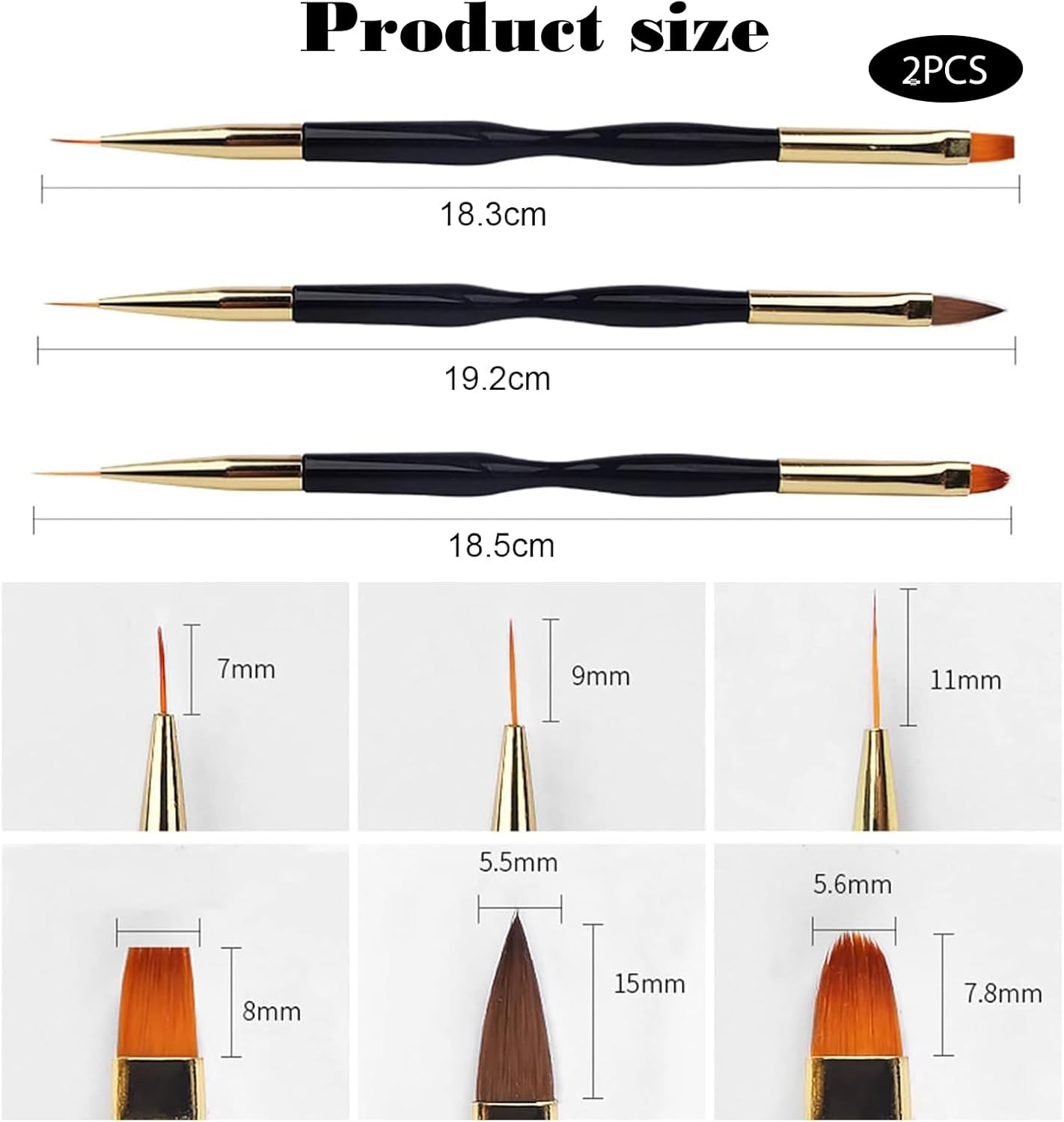 Zynewa 2-Piece Set Nail Brush (6 Pieces), Dual End Nail Art Pen Brush, Gel Brush for Nails, Nail Brush Set for Gel Nails, for UV Gel Nail Design image number 4