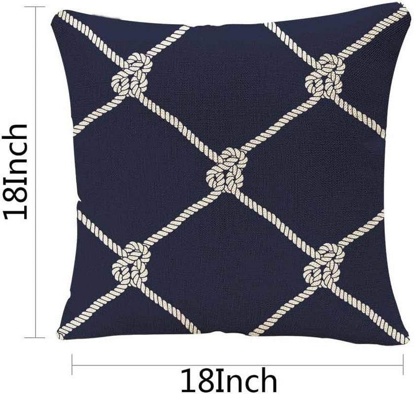 IBILIU Throw Pillow Covers Nautical Rope Pattern Endless Navy with White Fishing Net and Marine Knots on Dark Blue Trendy Maritime Style Pillow Case 18X18 Inches image number 1