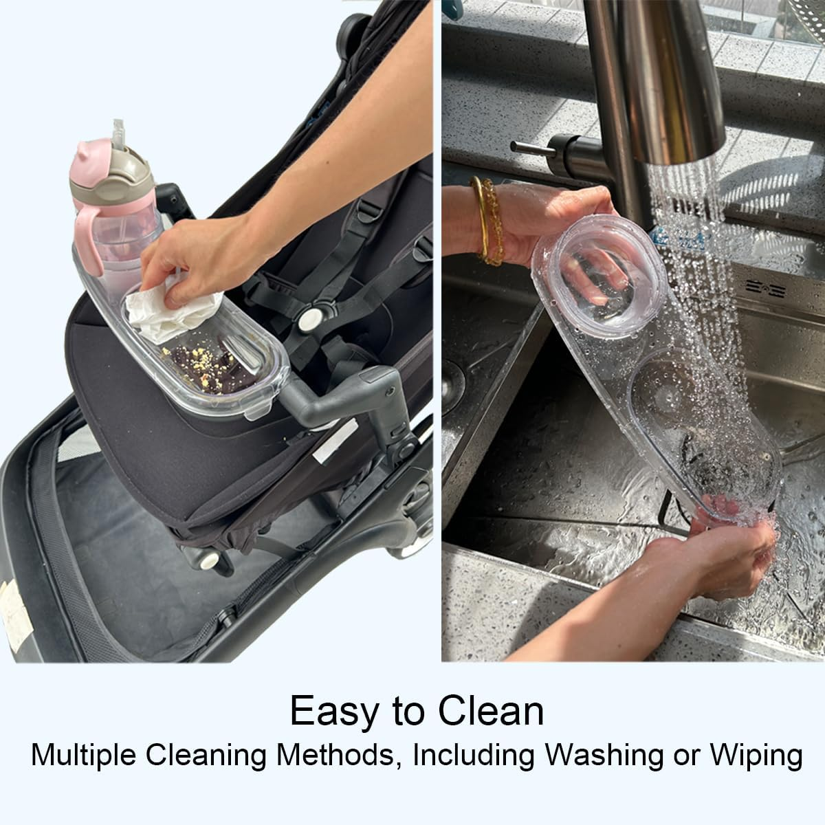 Feliliber Snack Tray Compatible with Bugaboo Butterfly Stroller, Stroller Tray with Removable Cup Holder & Snack Compartment, Quick Install, Easy to Clean, Folds with Stroller image number 6