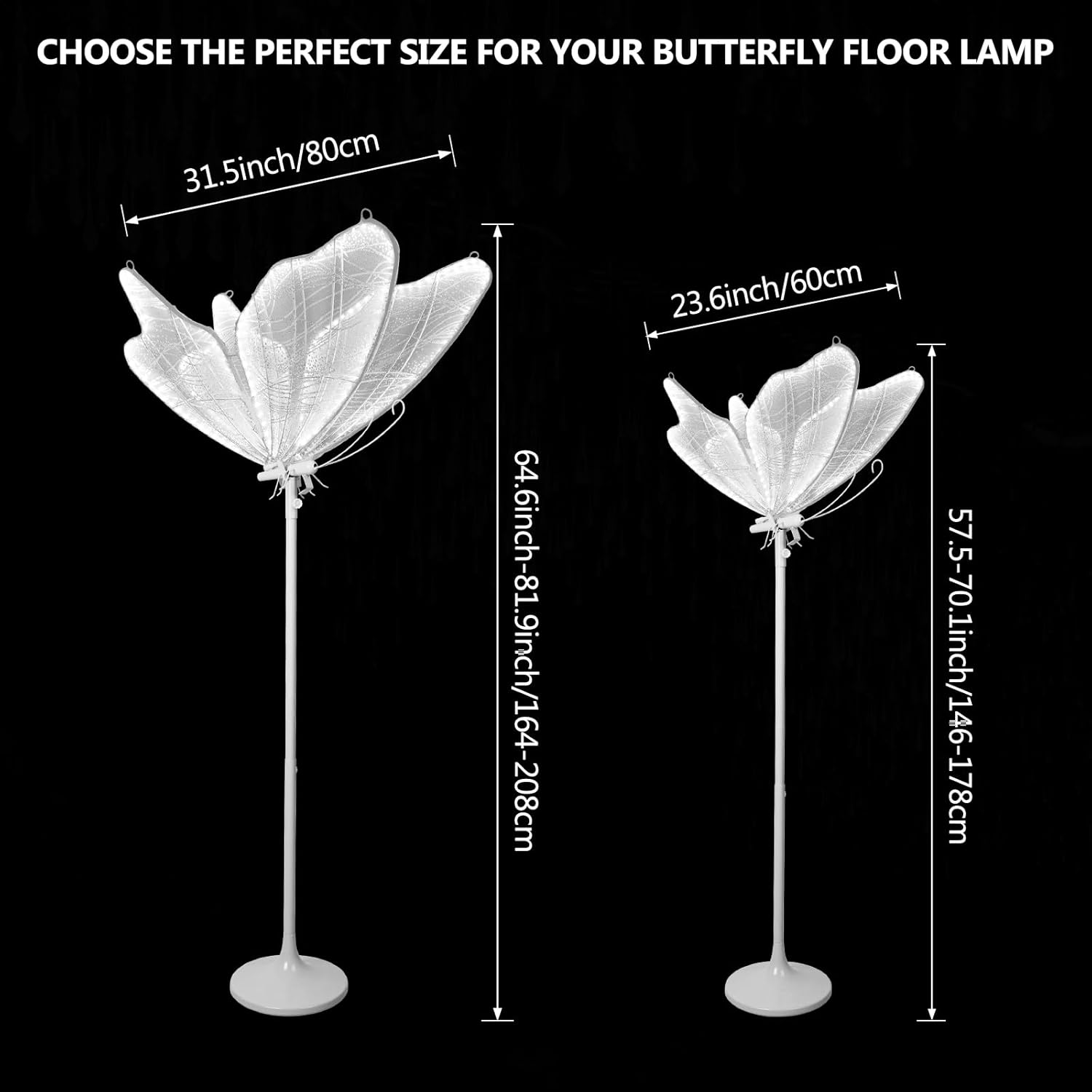3-Color Wedding Butterfly Floor Lamp Decoration, 31.5 Inch Creative Butterfly Ceiling Lamp, Adjustable Height Romantic Butterfly Lamp Props for Wedding Party, 80 CM image number 3