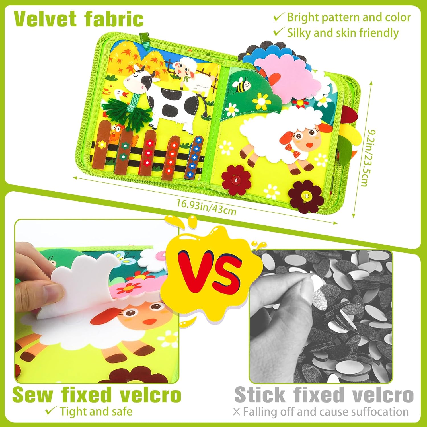 SAYHALO Farm Busy Book for Toddlers 3+, Montessori Toys Busy Board for 3+ Years Old Boys Girls, Travel Toys Quiet Activity Book with Life Skills, Cognition, Sorting, Matching image number 5