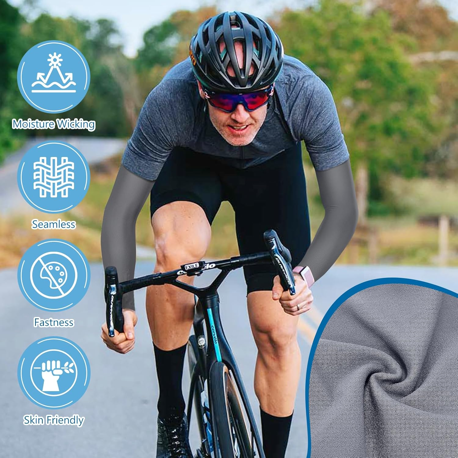 Arm Sleeves for Men Women: 4 Pairs Sun Protection Sleeves to Cover Arms Cooling Sports Compression Arm Sleeve Youth - Black,White,Royalblue,Grey image number 2