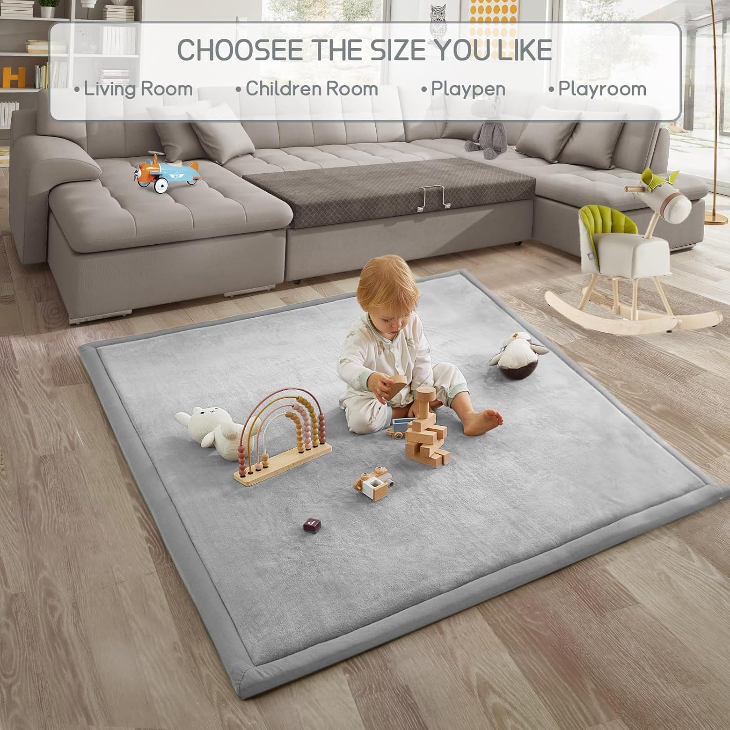 Large Baby Play Mat, Coral Velvet Rug Foam Soft Crawling Mats, 3Cm Thick Playmat for Babies, Toddlers, Infants, Kids Crawling Mat Rugs for Tummy Time Living Room, Bedroom image number 6