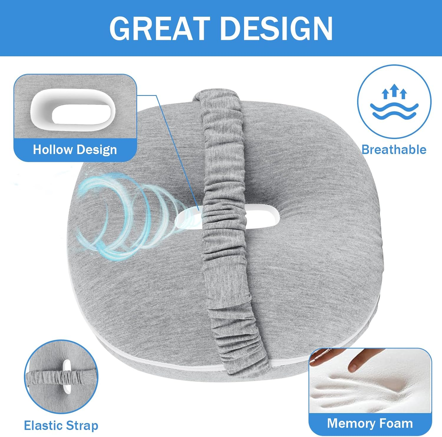 Knee Pillow, Leg Pillow for Side Sleepers, Memory Foam Leg Pillow with Adjustable Strap & Removable Cover, Leg Elevation Pillow for Spine Alignment, Sciatica Reduce Pressure