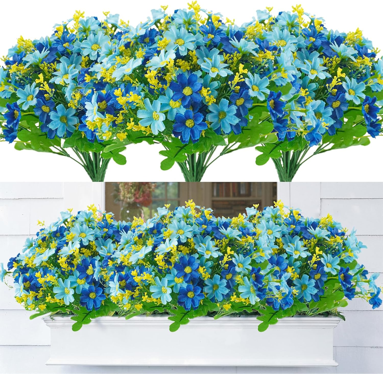 Uieke 6PCS Artificial Flowers for Outdoors UV Resistant Fake Daisy Mums Flowers Outdoor No Fade Greenery Shrubs for Indoor outside Home Wedding Office Garden Porch Spring D&eacute;cor