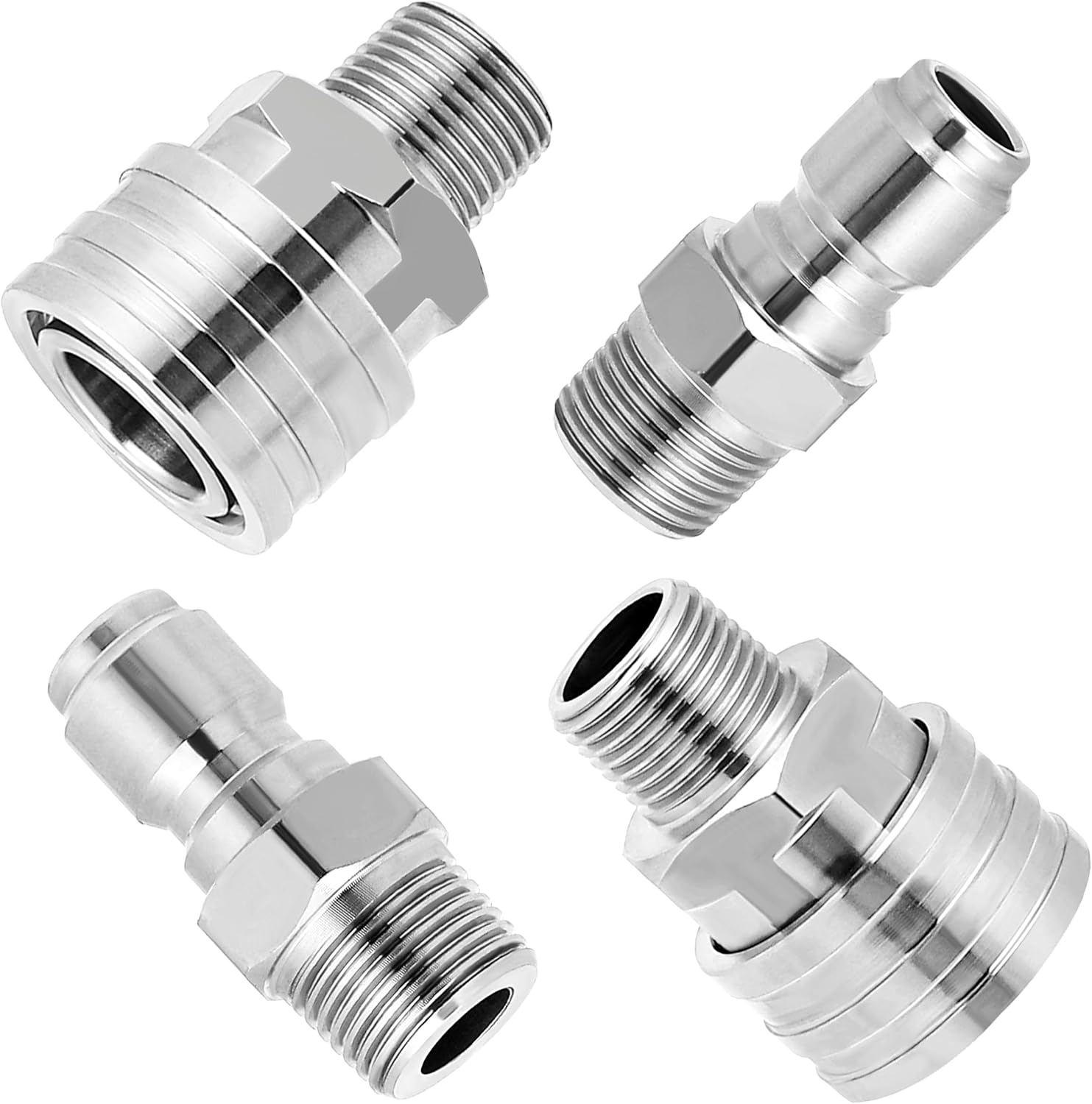 M MINGLE Pressure Washer Adapter Set, 2 Sets 3/8" Quick Connect Fittings, Male Pressure Washer Quick Disconnect Kit, Stainless Steel, 5000 PSI image number 3