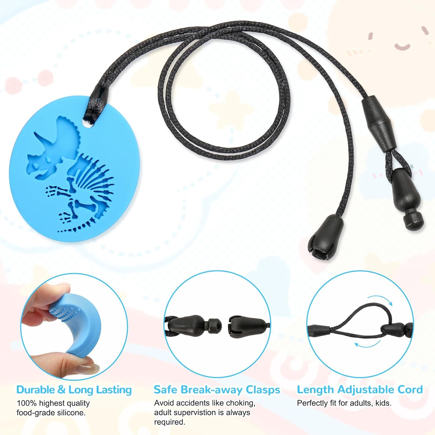 MR.TIMELAG Chew Necklaces for Adults and Babies - Lion 5-Piece Set, Bpa-Free Silicone Sensory Chew Necklaces for Anxiety Relief, Easy to Hold, with Massage Blocks to Relieve Teething Pain image number 6