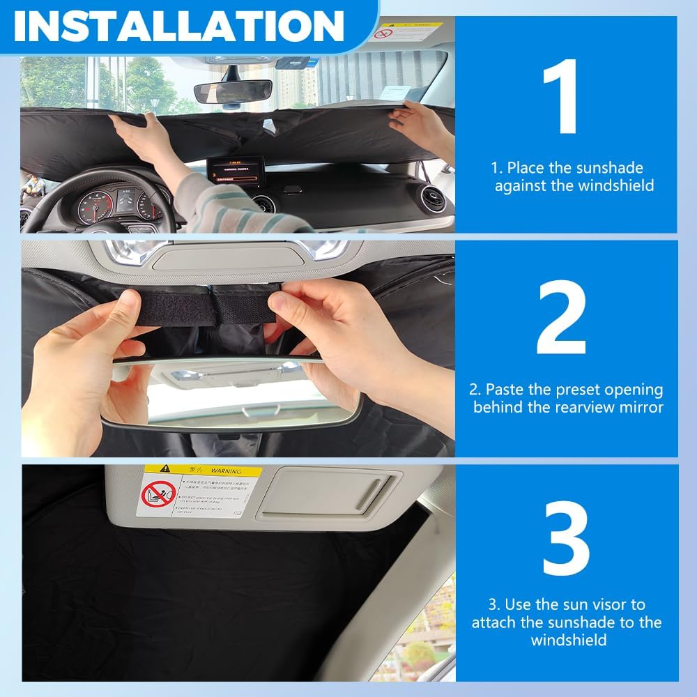 Sunshade for Car Windshield,240T Thickened Windshield Sun Shade for Blocking 99% Sunlight & Heat,Summer Car Essentials Sun Cover for Car Windshield Fits,Truck,Suv image number 1