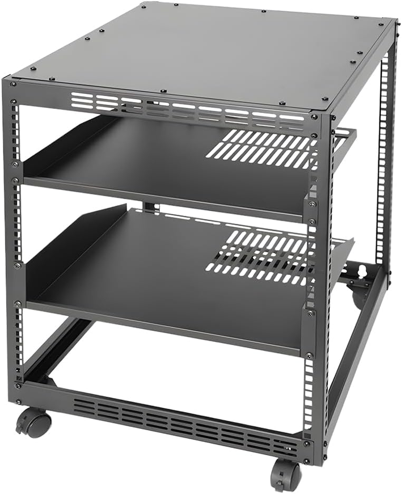 ALSTON 12U Open Frame Server Rack Free Standing or Wall Mountable 4-Post AV Rack Strong Loading Capacity with Lockable Anti-Skip Casters for IT Network AV Gear image number 2
