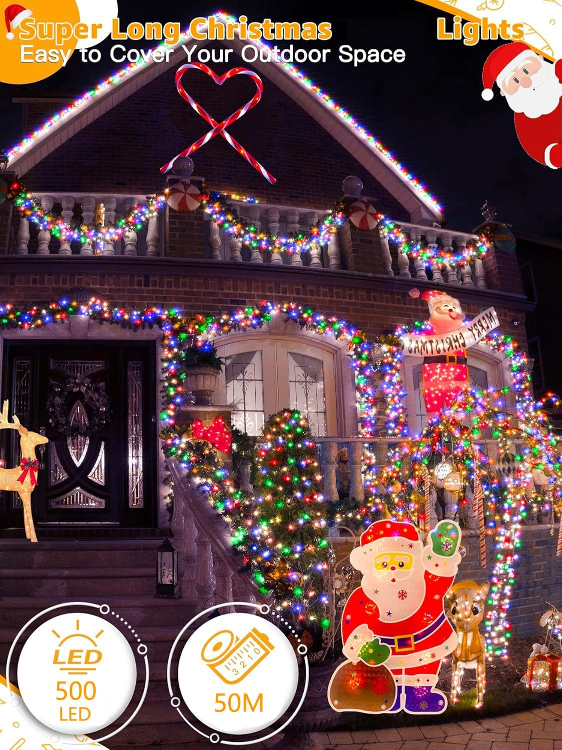 Christmas Lights 50M 500LED, 8 Patterns, Christmas Tree Lights Waterproof LED Christmas Lights Fairy Tale Light Outdoor Lights for Xmas Tree Wedding, Halloween, Party, Garden Decoration Colorful