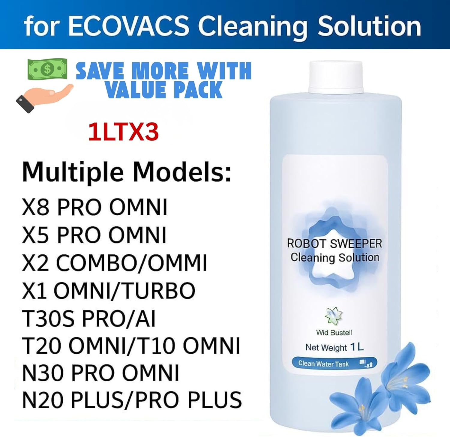 Austecx 1L Surface Cleaner Compatible for ECOVACS Deebot T10/X1/T20/T30 Pro Omni, T10 Turbo/X1 Turbo/X5 X8 Pro Omni, 3 Bottle Set - Premium ECOVACS Cleaning Solution image number 6