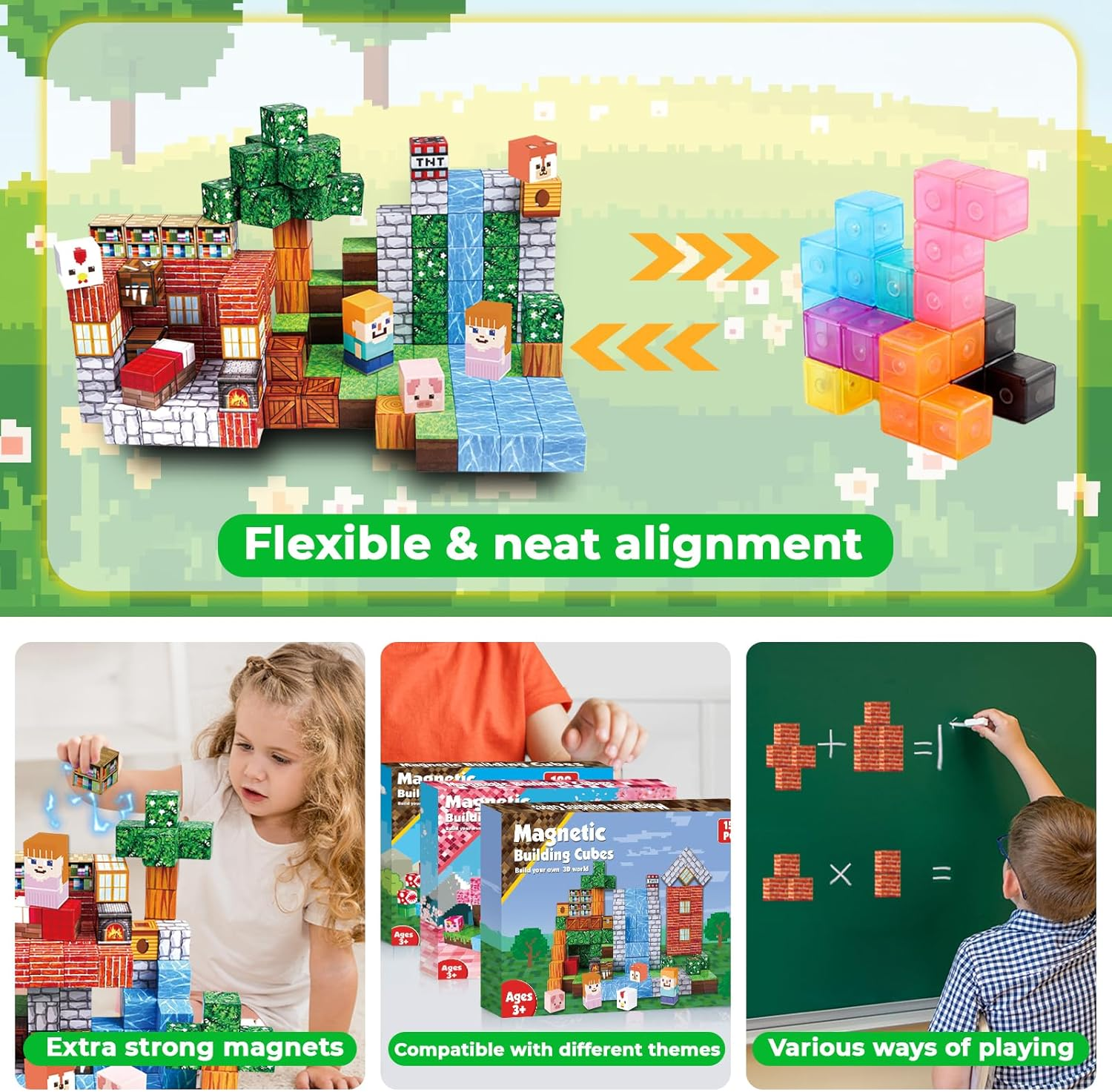 Goody King Magnetic Building Blocks|150Pcs Magnetic Building Cube Game, Constructions Toys for Boys & Girls Age 3-4,5-8 9 10,STEM Montessori Stacking Toy, Sensory Tiles Birthday for Toddlers image number 1