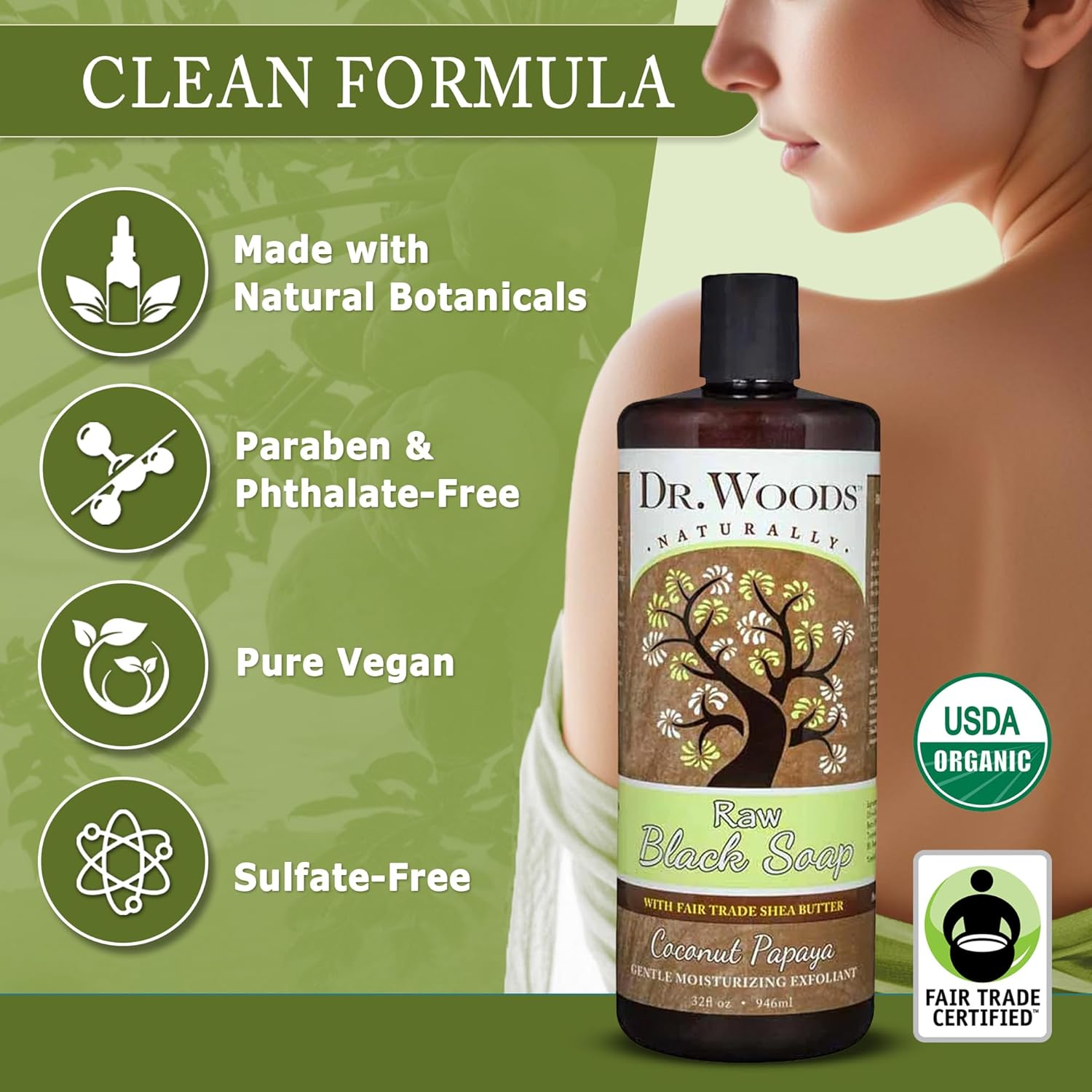 (240Ml) - Dr. Woods Raw Moisturising Black Coconut Papaya Soap with Organic Shea Butter, 240Ml image number 5