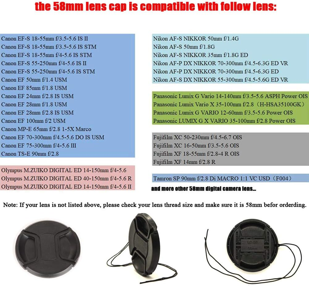 58Mm Lens Cap for Canon EOS 850D 250D Rebel T8I SL3 W/EF-S 18-55Mm F/3.5-5.6，For NIKKOR 70-300Mm F/4.5-6.3G for Nikon D3500 and Other 58Mm Lens-2Packs image number 6