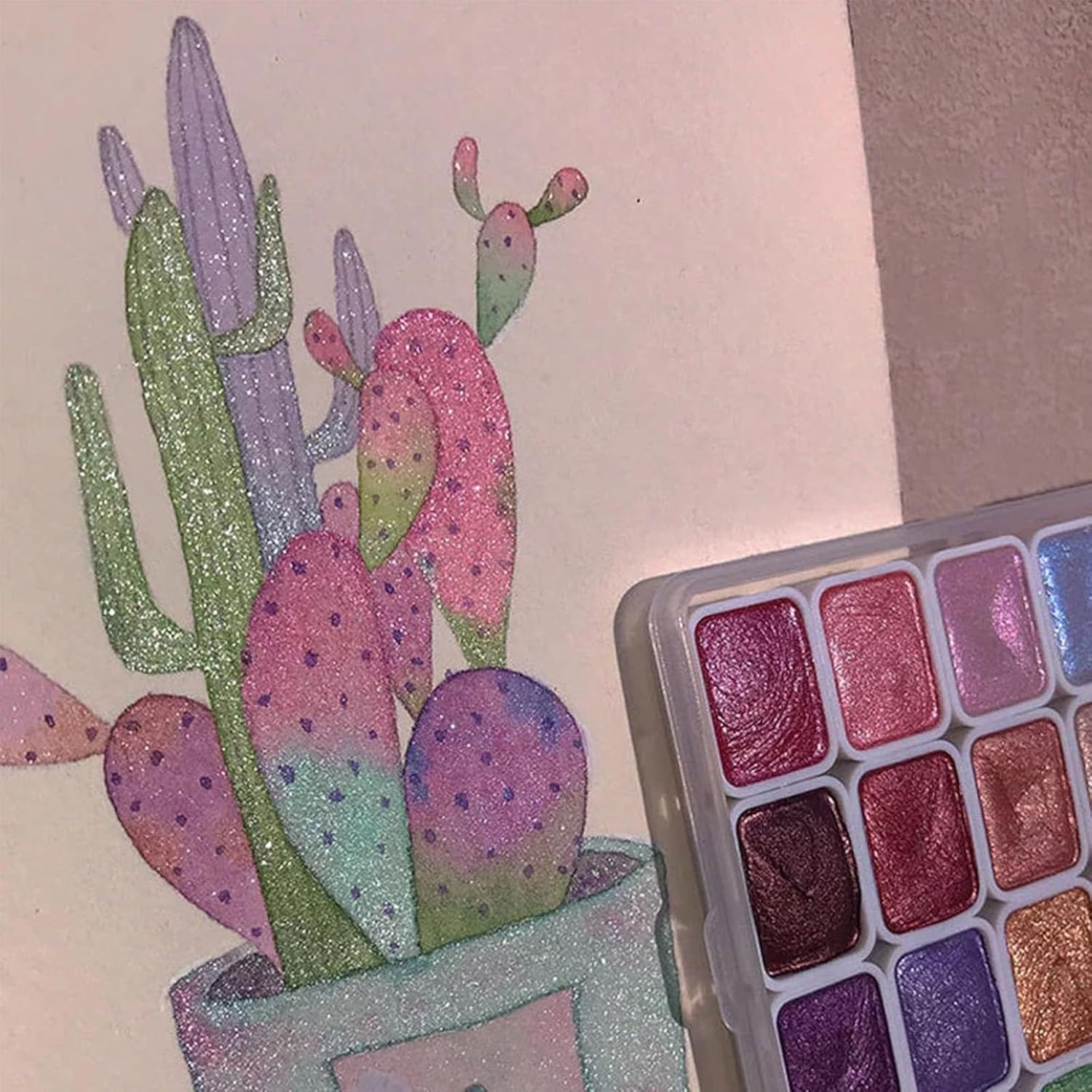 Shifting Watercolor Painting Set, Color Shifting Watercolor Paint, 20 Colors Shimmer Watercolor Paints, Glitter Water Colour Solid Paint Box, Glitter Watercolor Paint for Beginners Artists image number 1