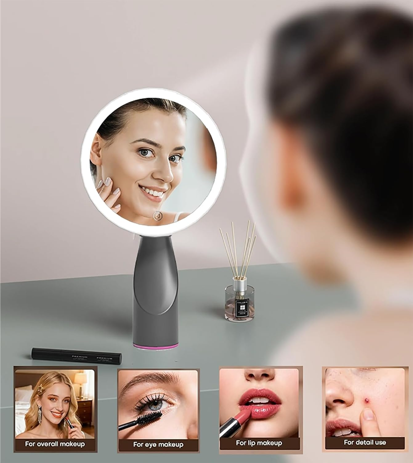 ECOMUSE 8.5 Inch Makeup Mirror with Lights, Smart Touch Control, 3 Level Brightness Adjustable Makeup Mirror, 360&deg; Rotation Make up Mirror with Lights, Rechargeable&Detachable,Women Gift.