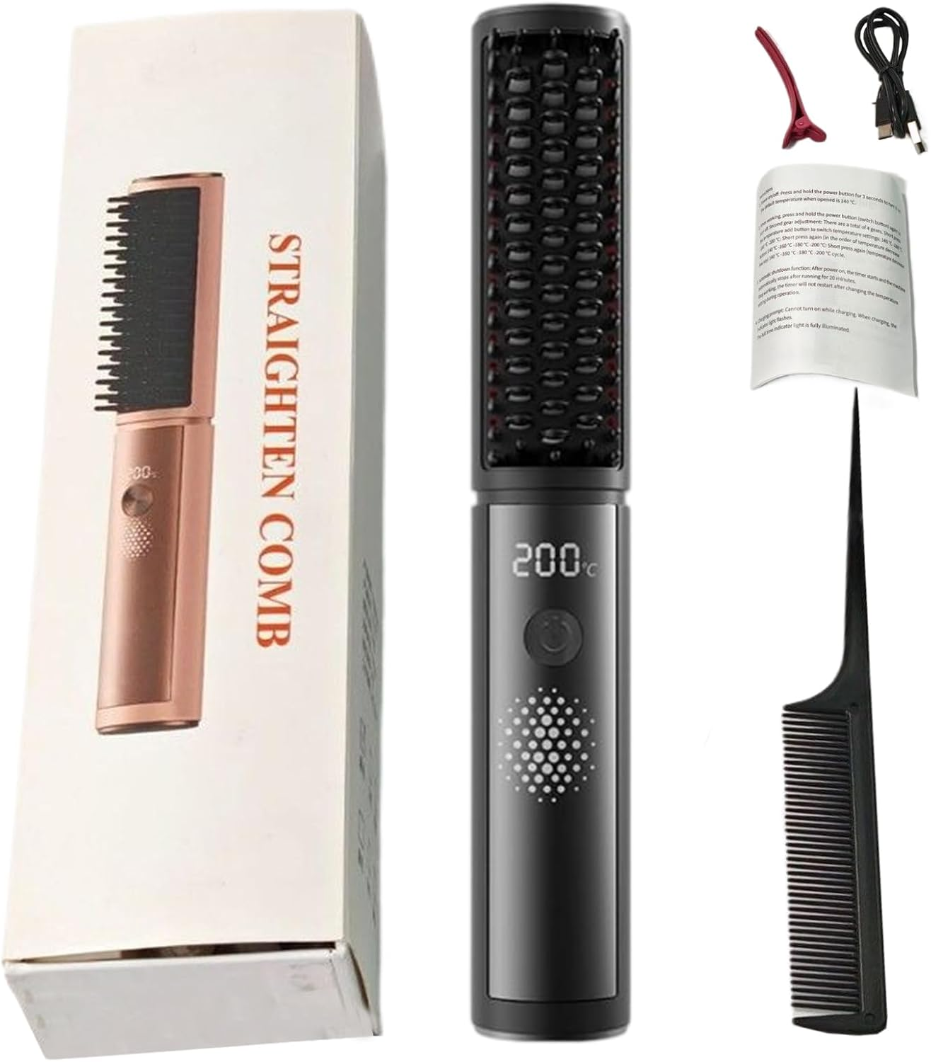 Qkbuza Hair Straightener Brush | Straightening Iron - 4 Temp Settings Flat Iron Anti-Scald Styling Tools for More Shine Less Frizz Professional Salon Travel Girls Home Smooth Shiny Hair image number 4