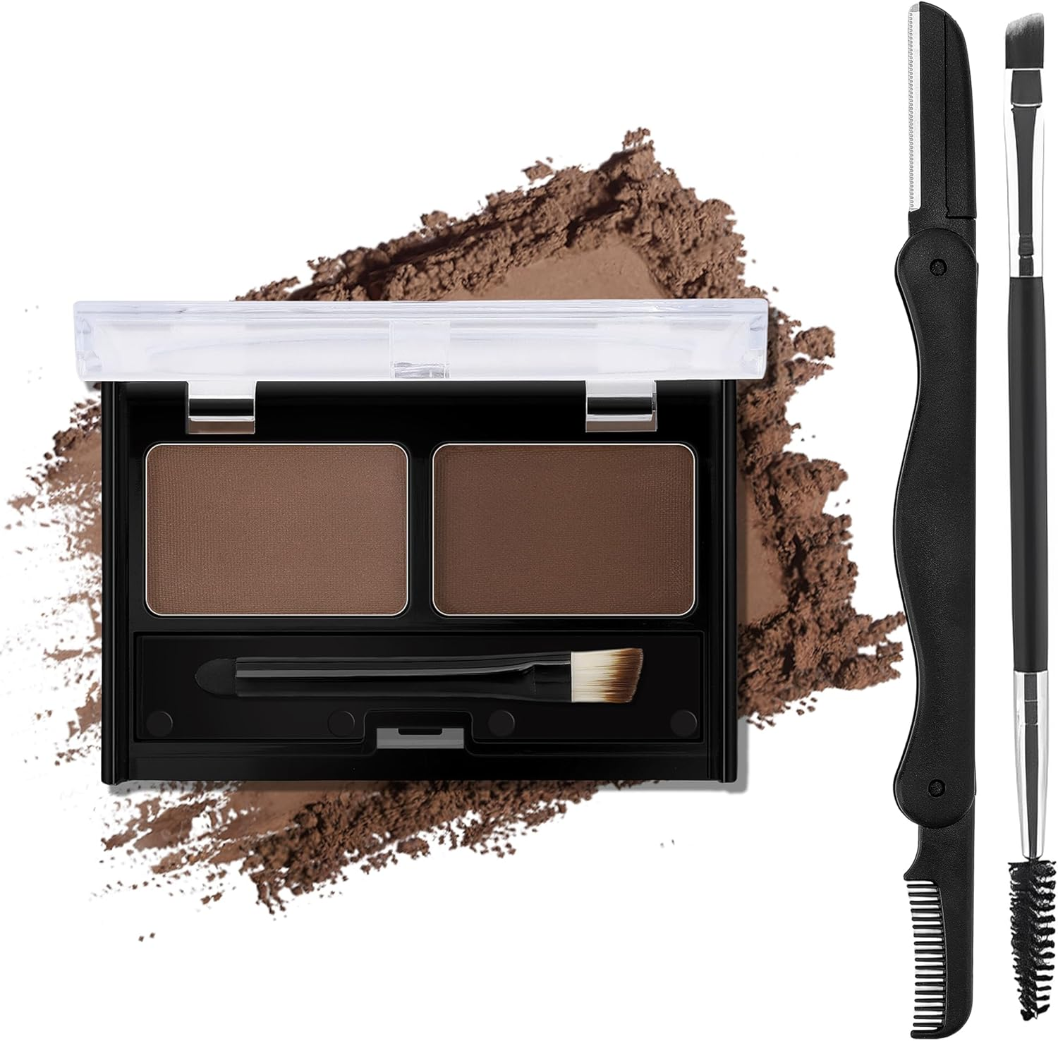 Erinde Eyebrow Powder Makeup Palette, 2 Colors Brow Powder Palette with Brow Brush and Razor, Eyebrow Tint Powder Filler to Shape Natural Brows, Long-Lasting Waterproof Brow Kit #3