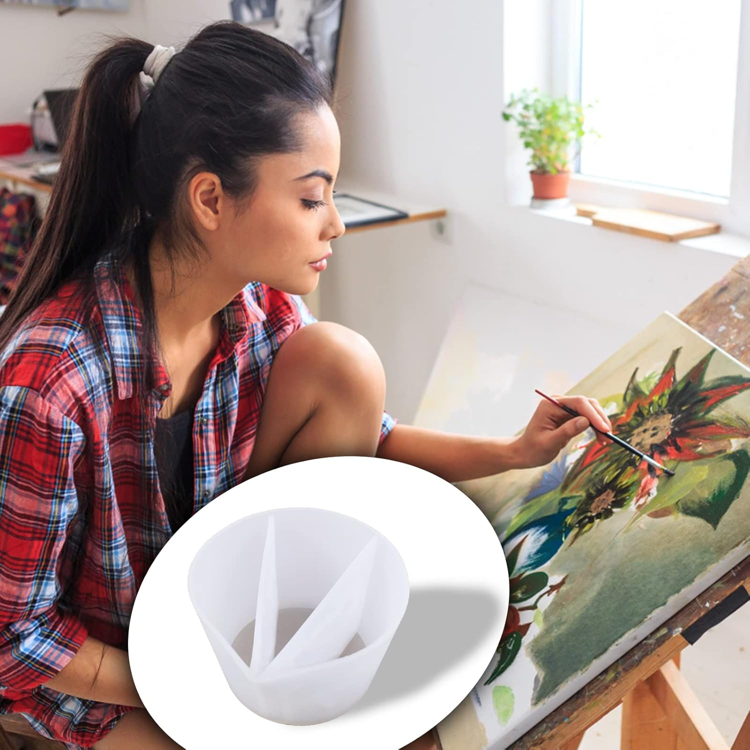 Split Cup for Paint Pouring Fluid Art Silicone Split Cup Resin Pouring Painting Tools DIY Making Drawing Accessories Reusable Split Cup with Dividers (2 Channels) image number 4