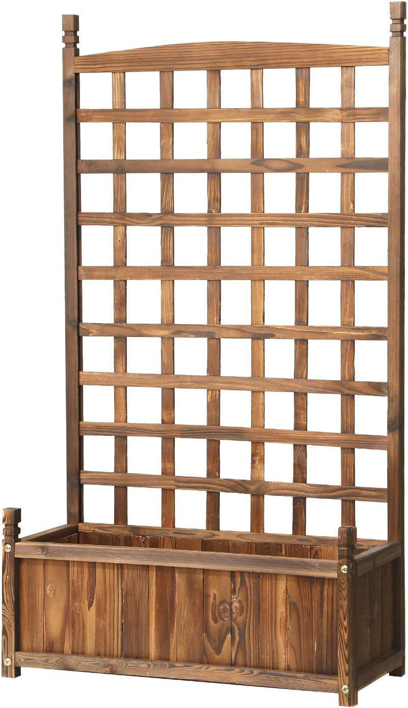 Livsip Wooden Garden Bed with Trellis 64 X 28.5 X 115Cm Raised Garden Bed Standing Flower Vegetable Planter image number 3