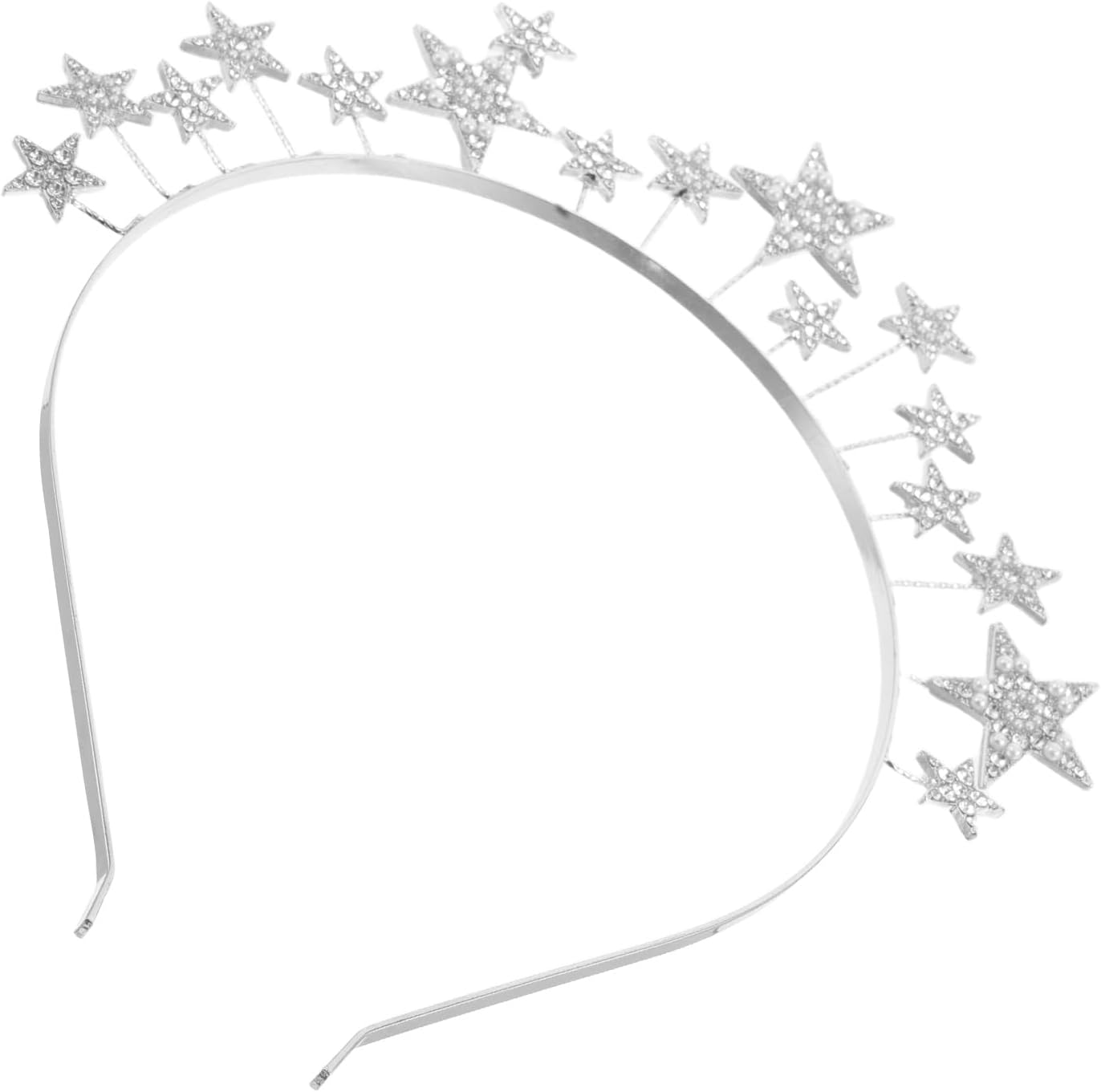 LOGOFUN 3Pcs Sparkling Rhinestone Five-Point Star Headband Silver Zinc Alloy Single Welded for Women Party Wedding Celebrations image number 6