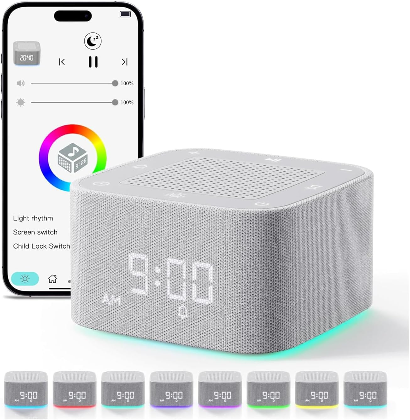 White Noise Machine & Alarm Clock 2-In-1, 32 Soothing Sleep Sounds, 8 Night Lights, （Application Control）, Sleep Timer, Volume Control, Memory Function, Adult Children'S Sleep Sound System image number 3