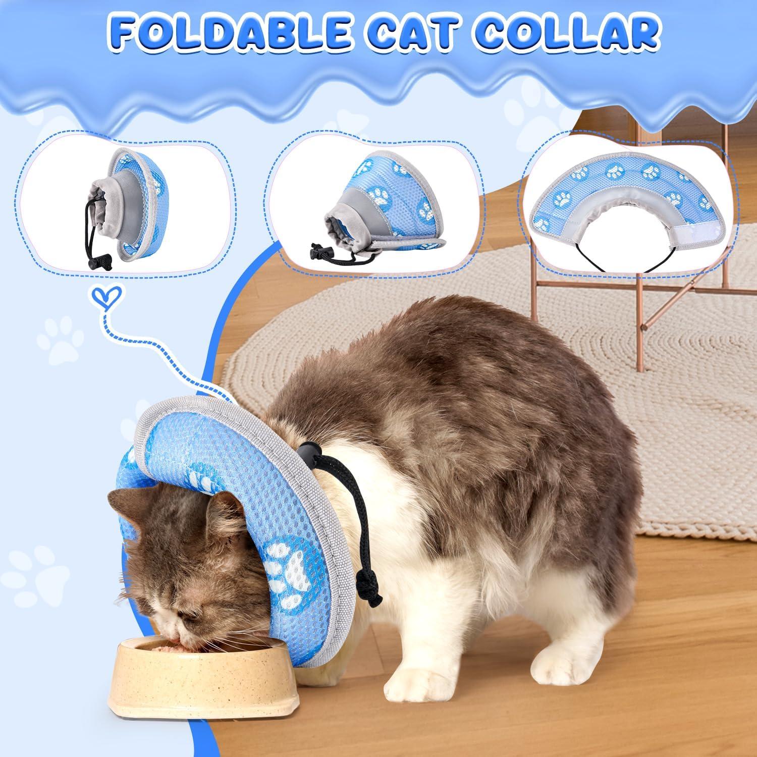 Slowton Cat Recovery Collar - Protective Adjustable Elizabethan Recovery Collars anti Licking Wounds Cute Comfortable Lightweight Pet Cone Collar for Cats Puppy Small Dogs Pets Animals after Surgery