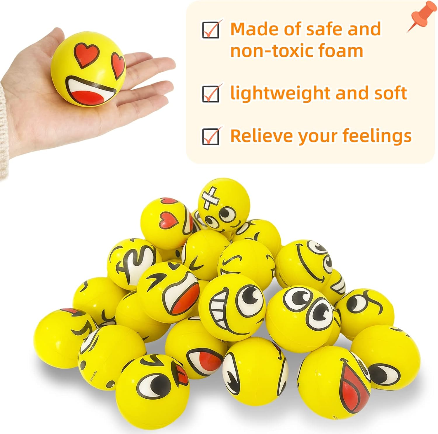 Juuxncgv 30 Pcs Face Stress Balls,2.5" Funny Face Squeeze Balls,Stress Relief Balls for Gifts,Kids,Party Favors,Present Fillers,Coworkers image number 2