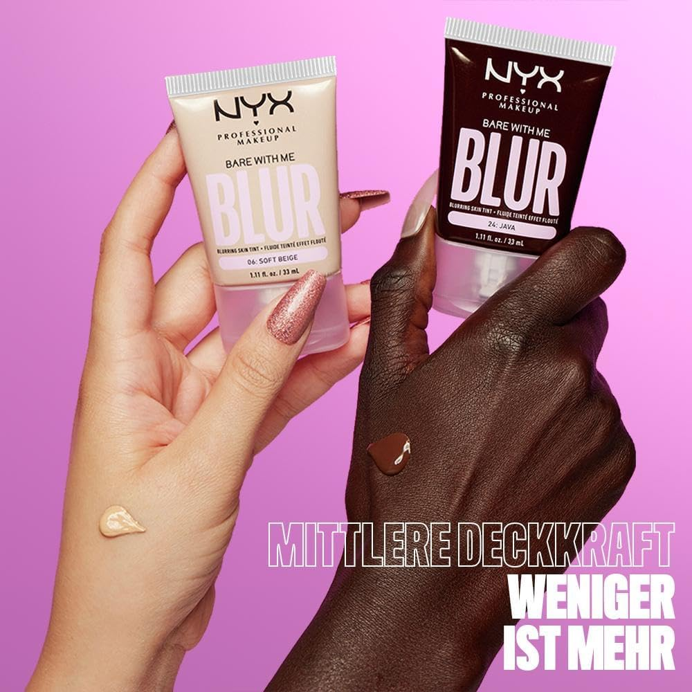 NYX PROFESSIONAL MAKEUP Bare with Me Blur, Skin Tint Foundation with Matcha, Glycerin and Niacinamide - Deep Golden (Pack of 2)
