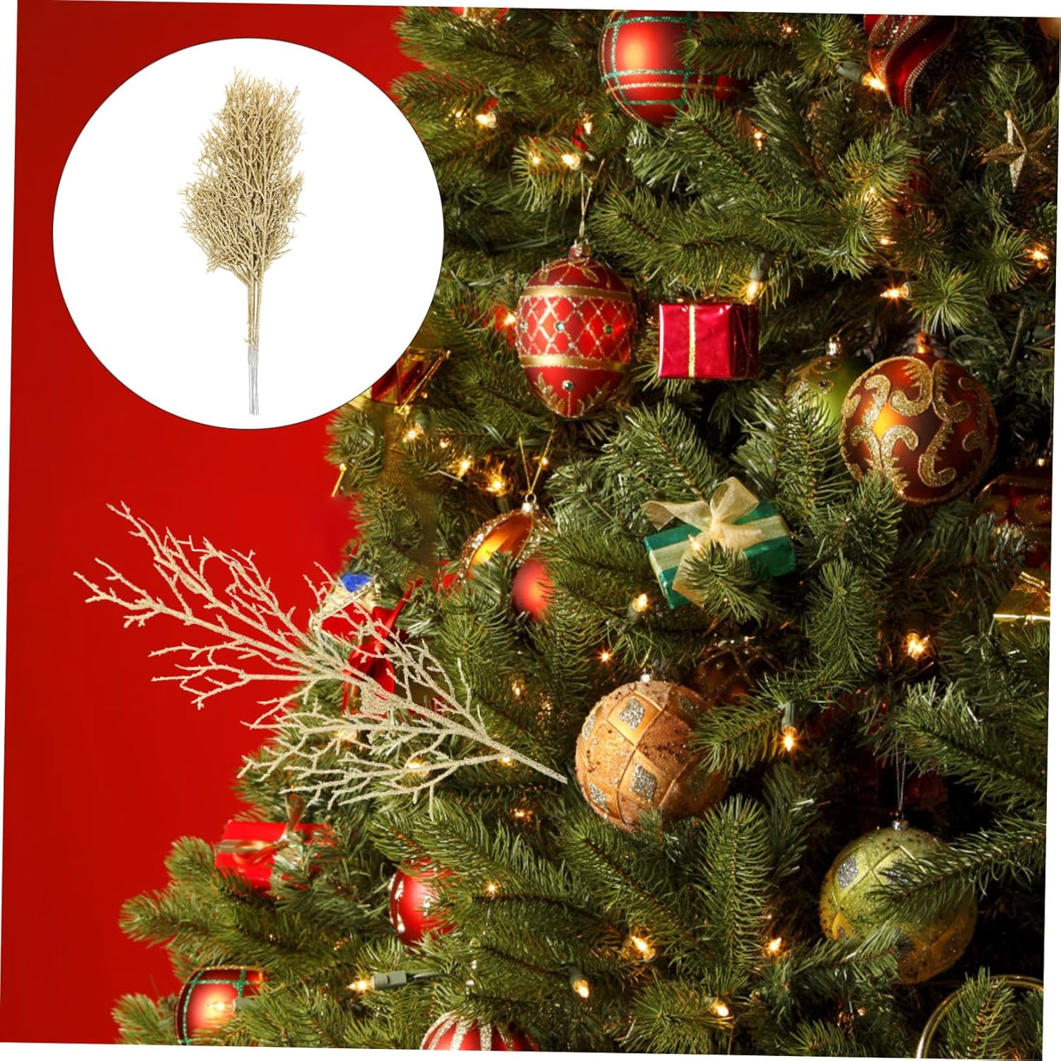 Artificial Leaves Christmas Tree Ornaments Set of 10 Glitter Plastic Decorative Leaves Xmas Festival Decorations image number 5