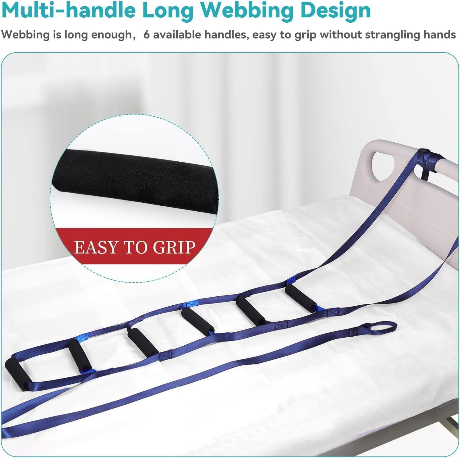 Bed Ladder Assist,6 Handle Bed Ladder Straps,Adjustable Sit up Helper,Bedridden Patients Lifting Assistance,For Elderly, Senior, Injury Recovery Patient, Pregnant, Handicap