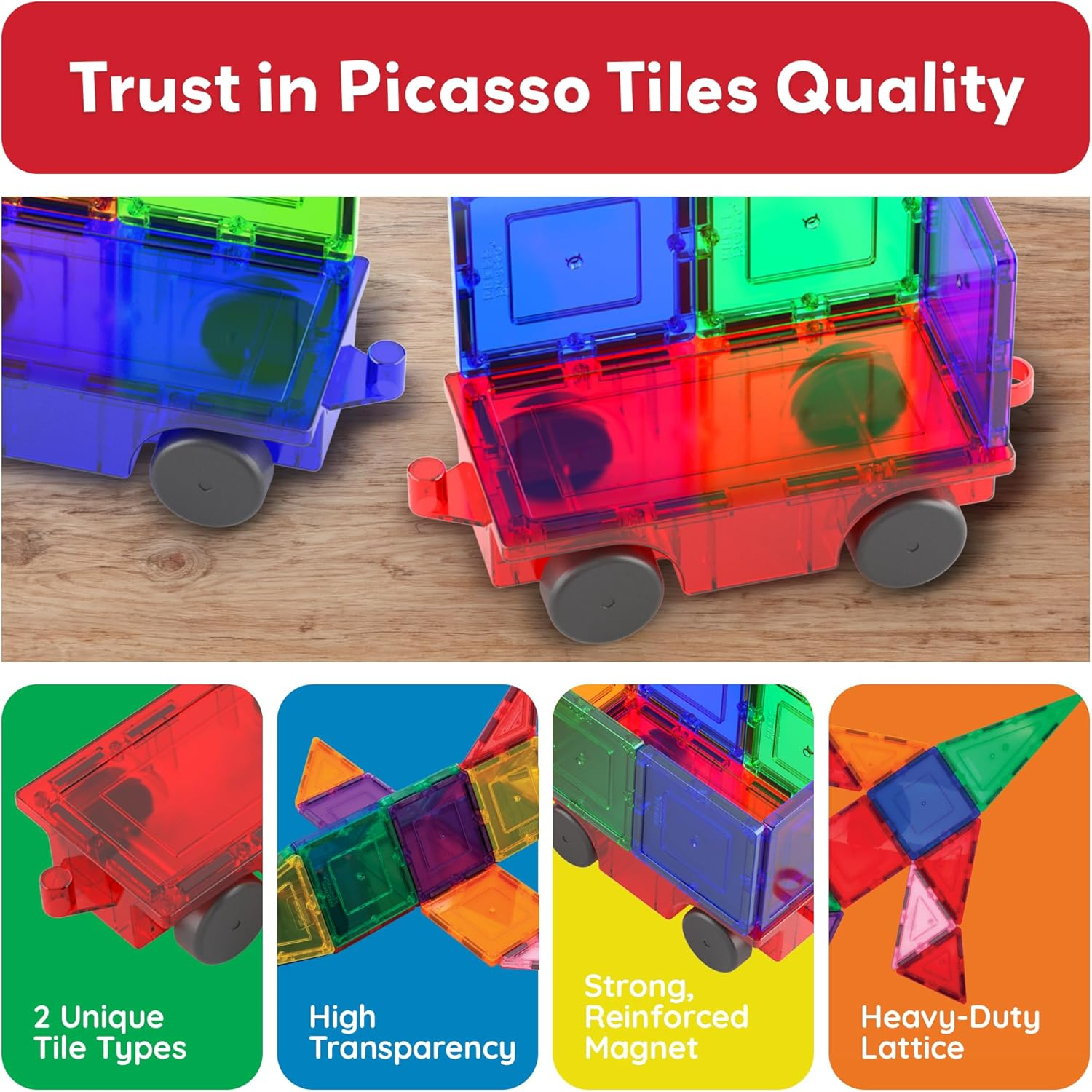 Picassotiles 2 Piece Car Truck Set W/Extra Long Bed & Re-Enforced Latch, Magnet Building Tile Magnetic Blocks -Creativity beyond Imagination! Educational, Inspirational, Conventional,& Recreational! image number 1