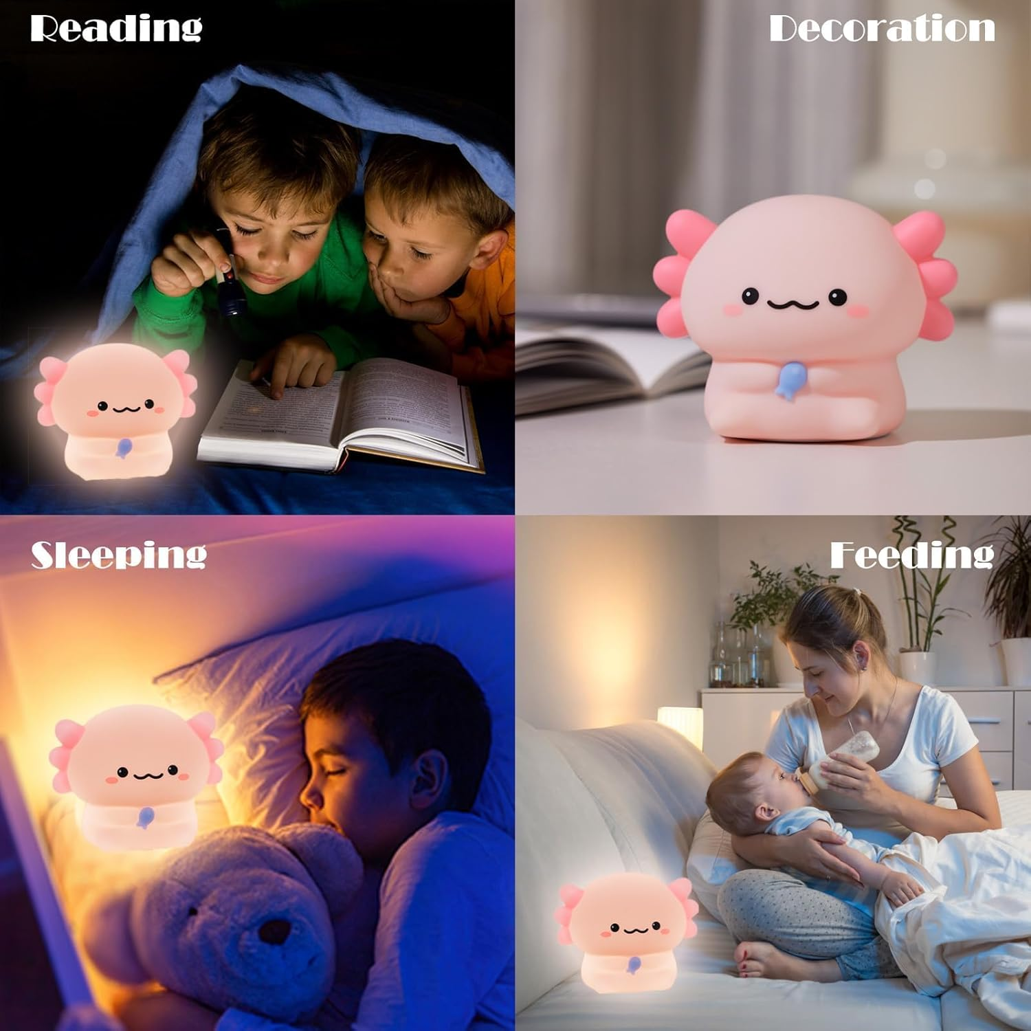 Cute Night Light, LED Squishy Novelty Animal Night Lamp, Silicone 3 Level Dimmable Nursery Nightlight for Desk Decor, Funny Gifts Stuff for Boys Girls Baby, White Elephant Gifts (Axolotl Sit) image number 6