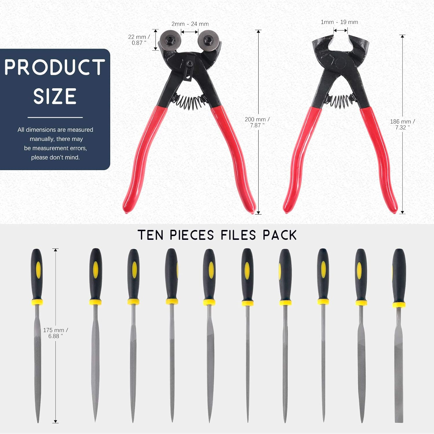 Hilitchi 12Pcs Heavy Duty Stained Glass Tools Mosaic Tools Wheeled Glass Tile Nipper and Cutter Pliers and Diamond Coated Handle Grinding Tool Kit image number 1