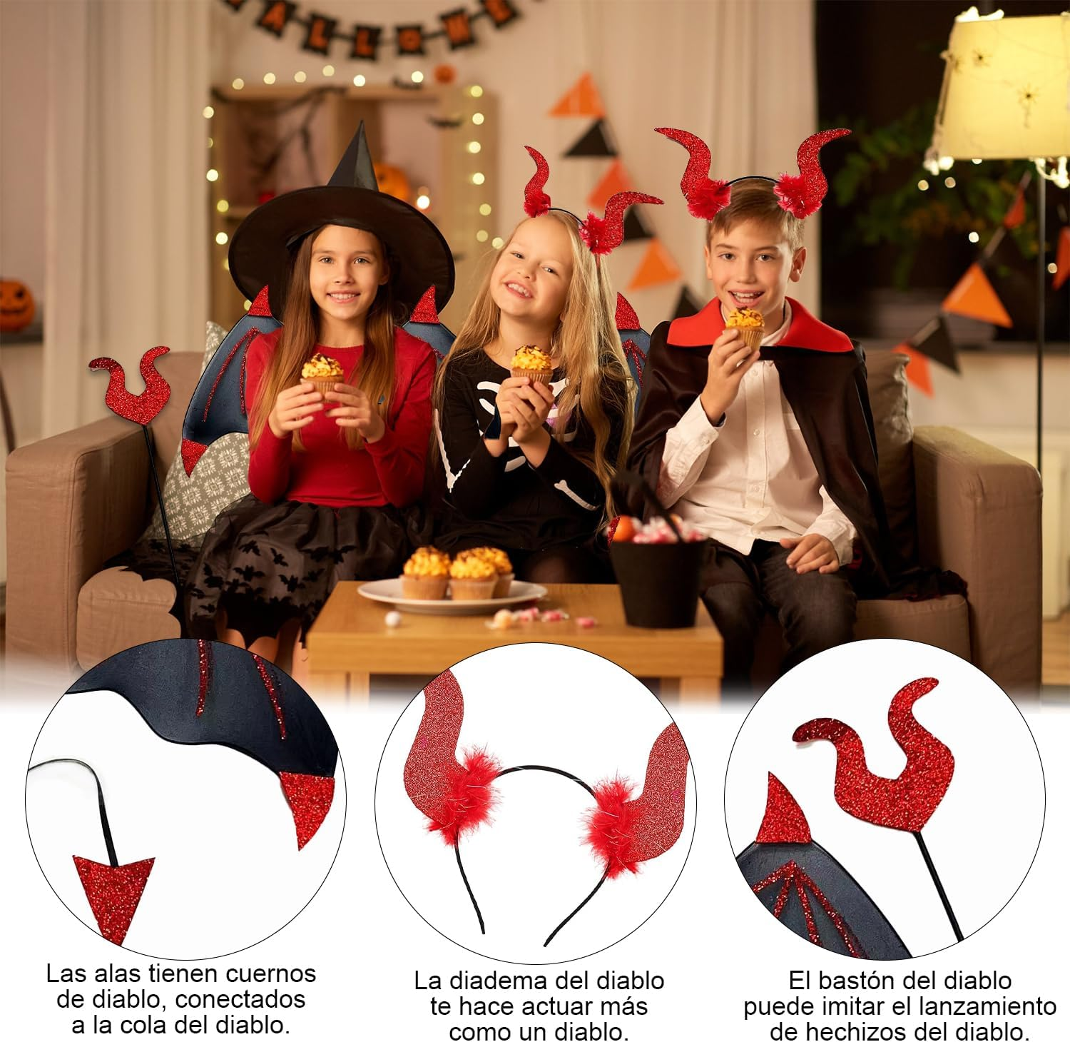 GIOD Halloween Devil Wings Costumes, Devil Wings and Headband, Role Playing the Dark Angel with a Corner Belt and the Devil Fork, Suitable for Halloween, Party, Stage Performance image number 1