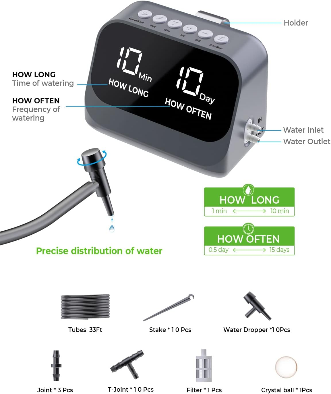 Automatic Watering System for Potted Plants, Plant Waterer with Smart Programmable Timer, Waterproof LED Display & Large Capacity Battery, Precise Distribution of Water (Grey) image number 6
