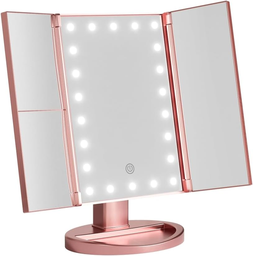 Embellir Tri-Fold Makeup Mirror 1X2X3X Magnifying Led Light Travel Portable Pink