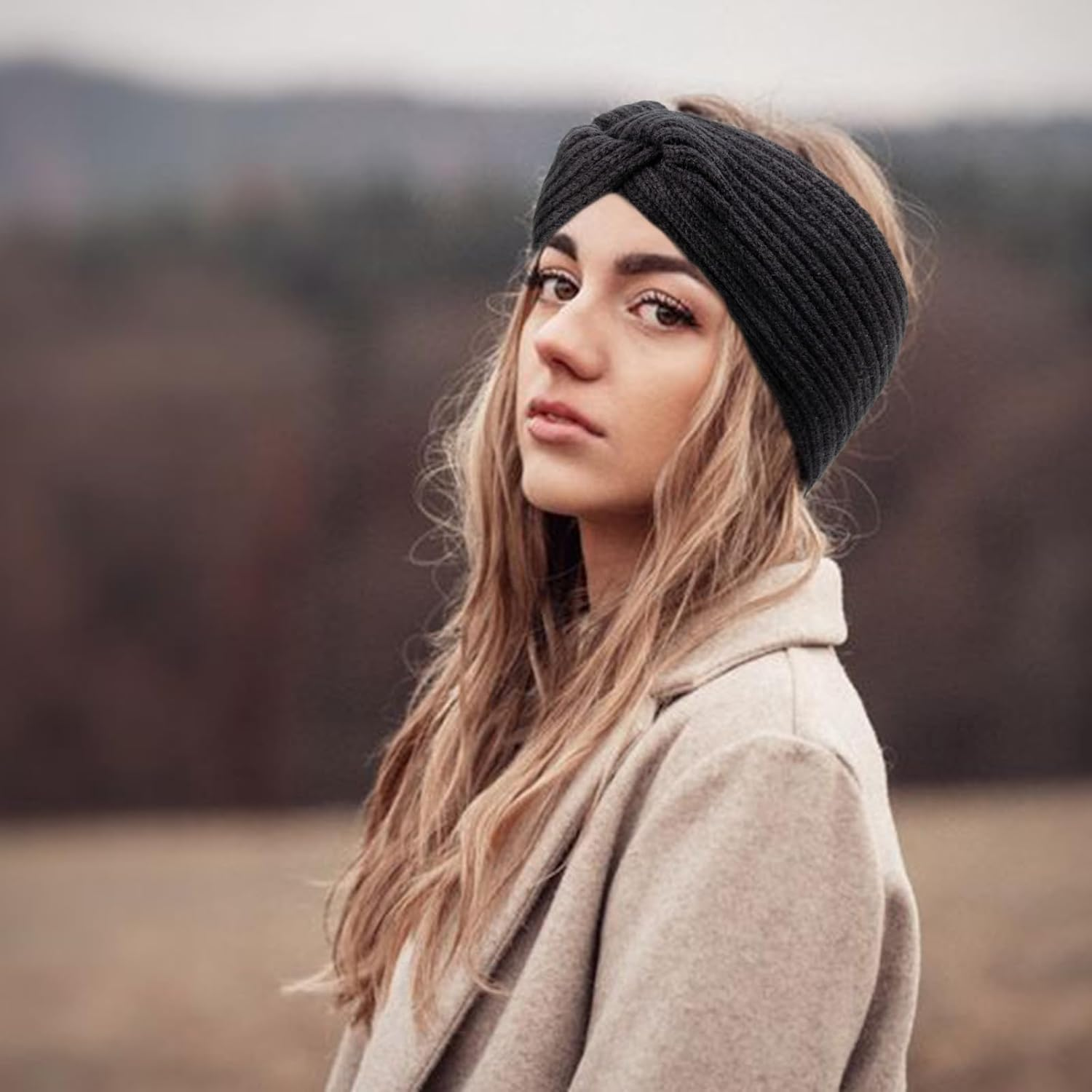 DRESHOW Women'S Warm Knitted Headband Winter Ear Warmers Crochet Head Wrap Thick Fleece Lining Hair Bands, 4Pcs Cross Style Set23M-A01Uk, 1 St&uuml;ck (4Er Pack) image number 6