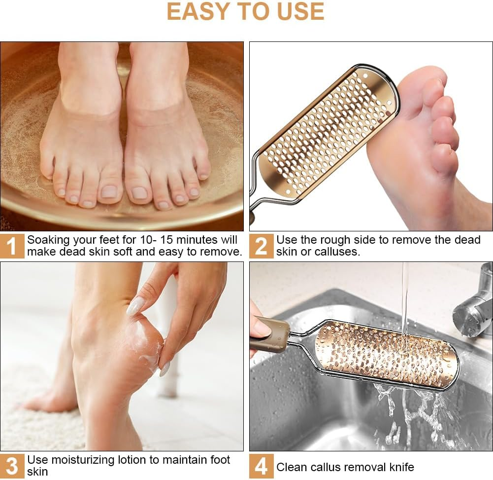 Alaoo Callus Remover, Callus Rasp, Foot File Pedicure, Callus Oble, Stainless Steel Foot File for Callus Removal, Dead Skin, File for Foot Care with Double Feet (Rose Gold) image number 2