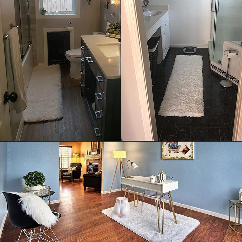 Sheepping Bath Rug Runner White Absorbent Long Bath Mat for Bathroom - Washable Non Slip Bath Mat Decorative Floor Mats Carpet for Bathroom - 59 X 20 Inch image number 2