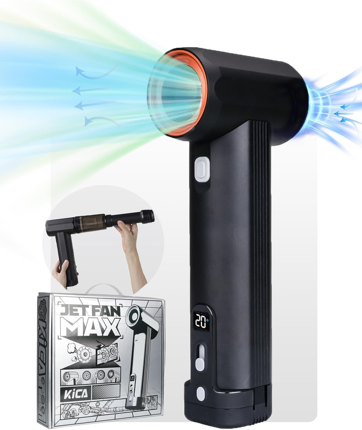 Kica JETFAN MAX Car Air Blower and Vacuum Turbo Fan,Electric Cordless Strong Blower for Car Drying,Snow Blowing