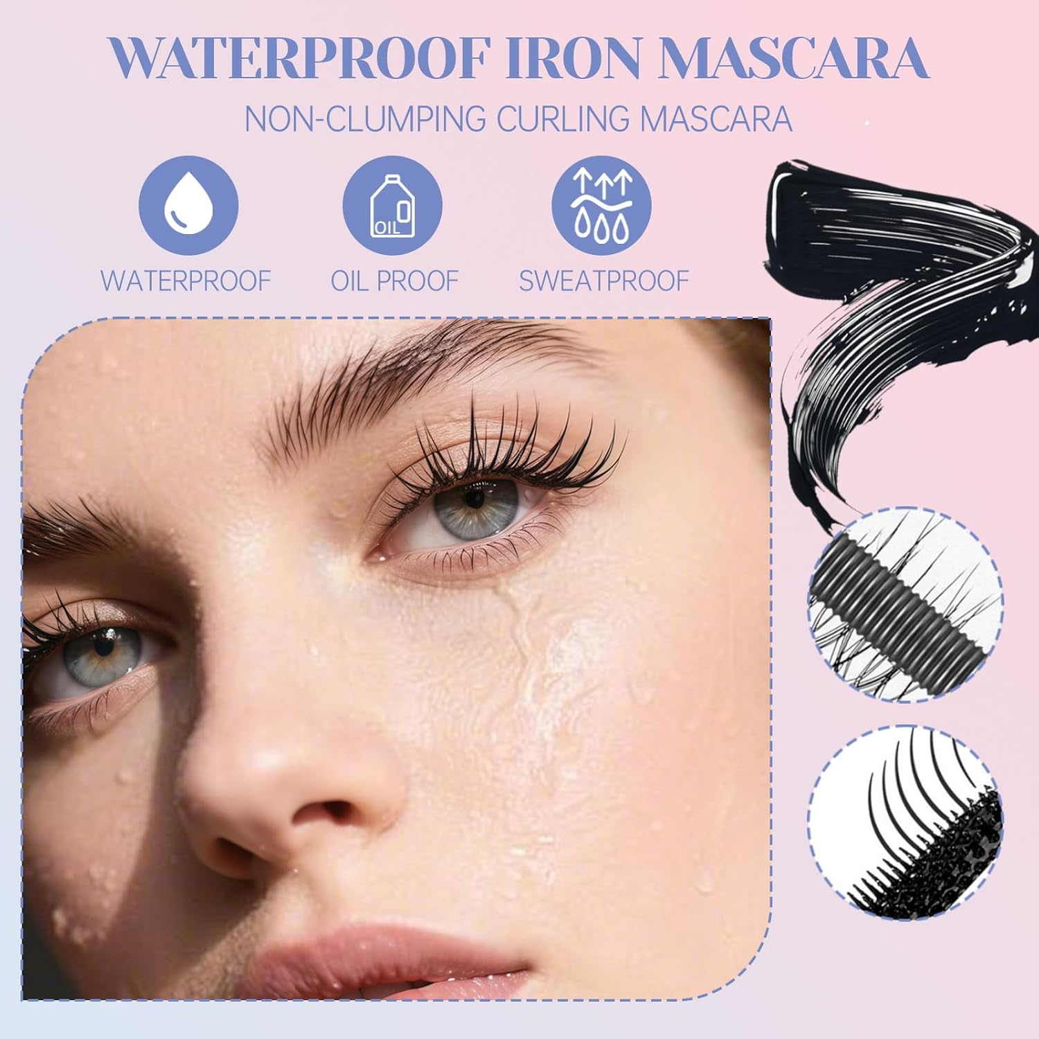 DAGEDA Double-End Metal Mascara, Iron Wand Mascara Waterproof, 3D Curling Eyelash Mascaras Brushless Brush Washable, Smudge Proof, Non-Clumping, Long Eyelashes Iron Eye Makeup, Black - Black image number 6