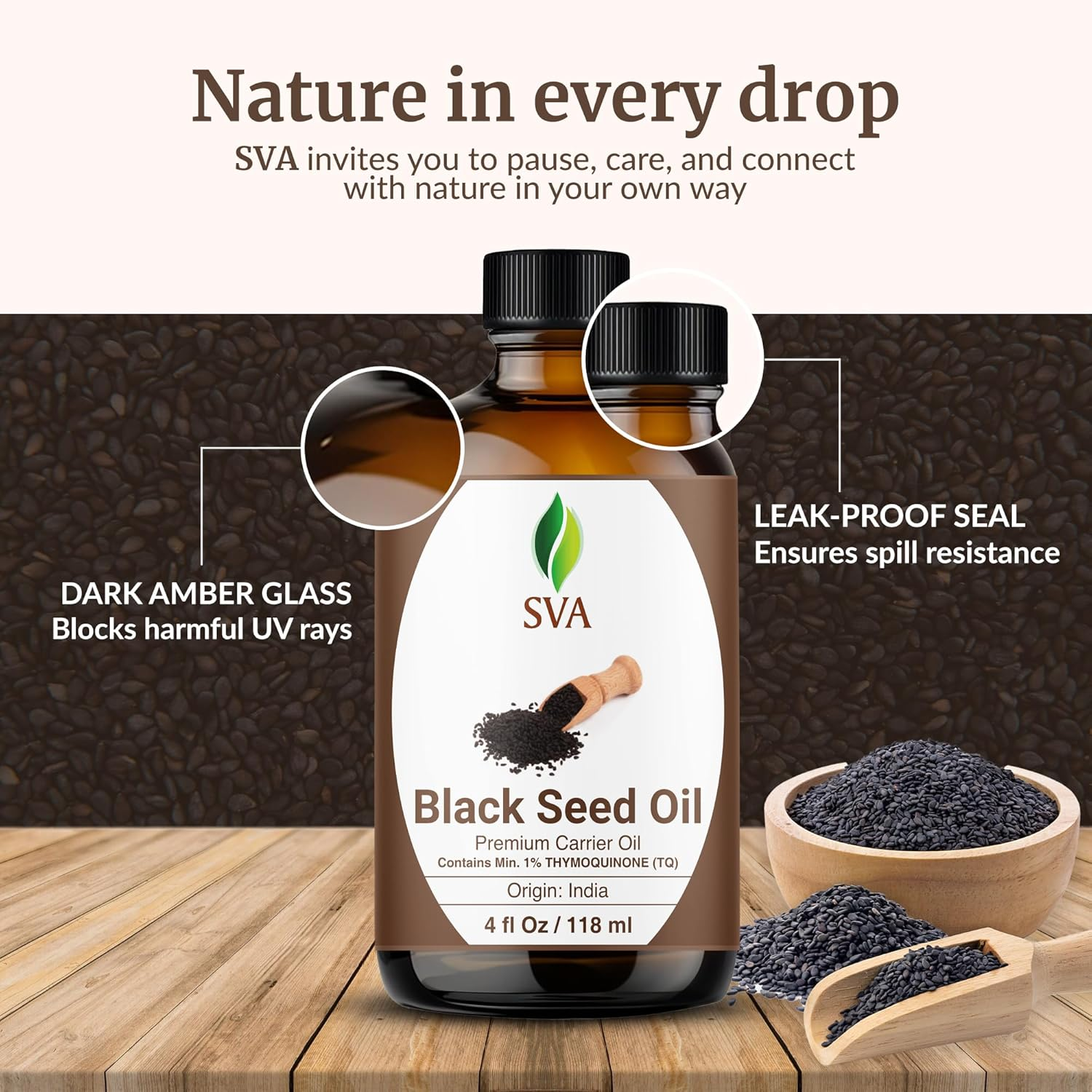 SVA Black Seed Oil 4 Fl Oz &ndash; 100% Natural Cold Pressed Carrier Oil with Dropper &ndash; for Hair, Skin, Nails & Body Massage image number 5