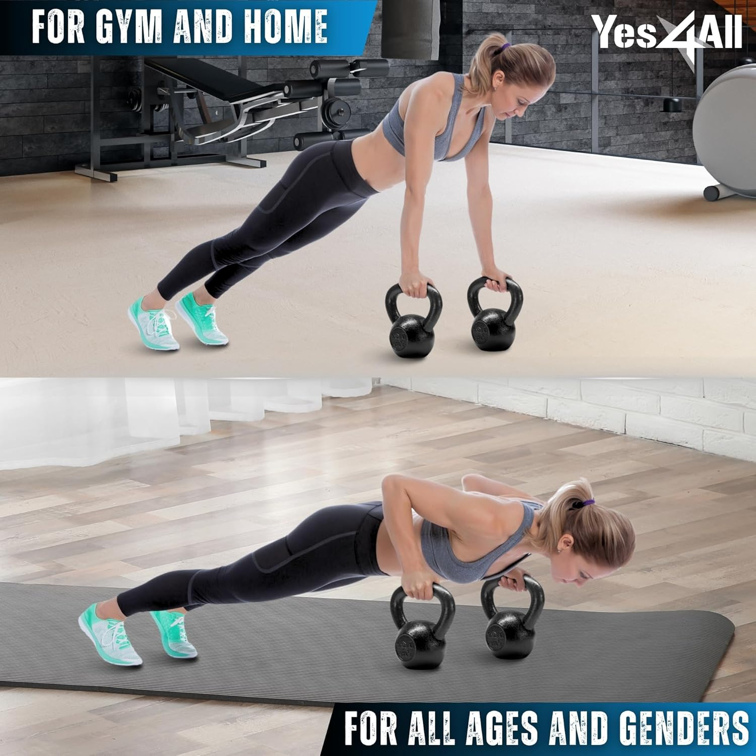 Yes4All Kettlebell Cast Iron Sets 5-10 - 15-20 - 25-30 Lbs, Multi-Level from Beginners to Pros Kettlebell Set for Strength Training & Home Gym Equipment image number 1