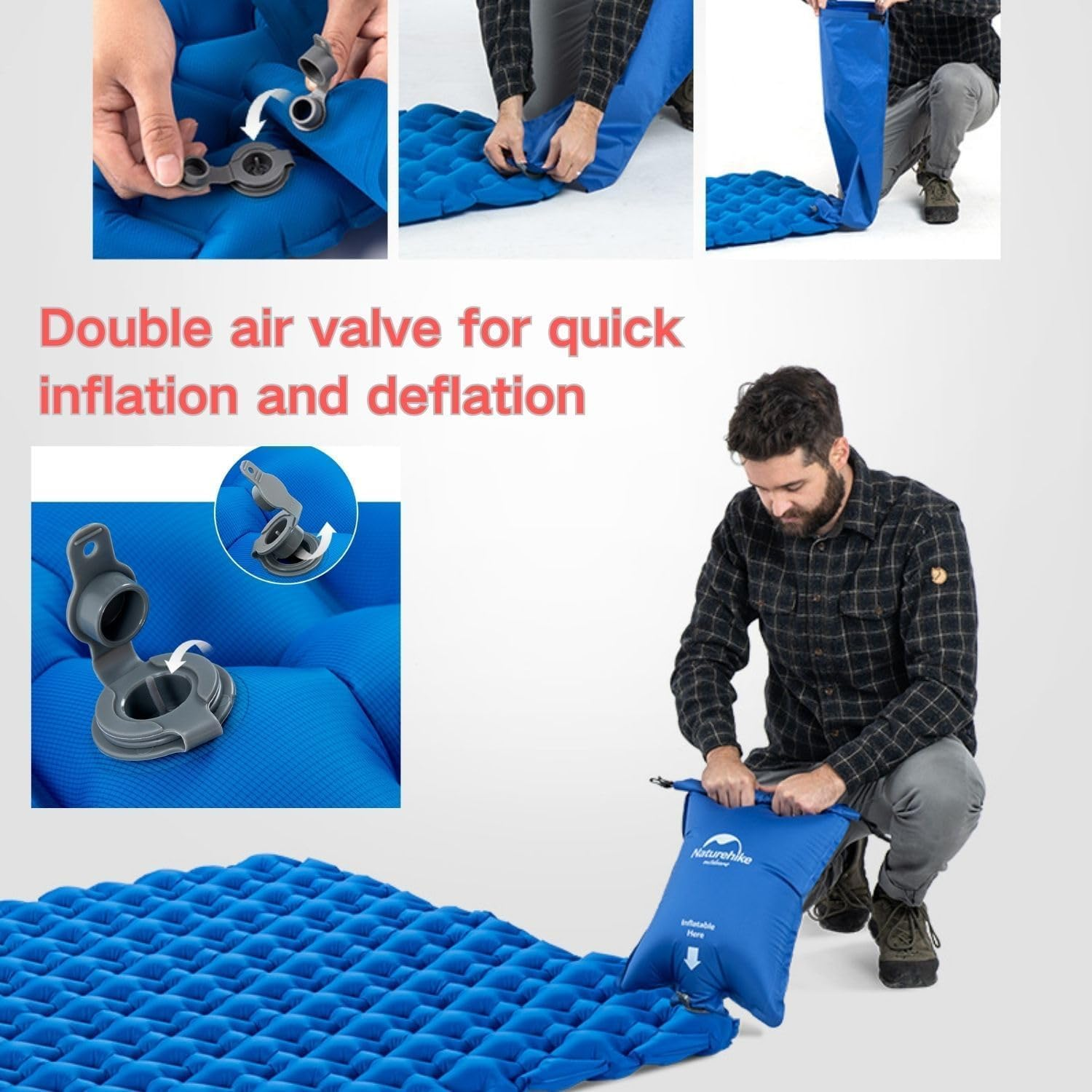Windhike Naturehike Inflatable Double Camping Sleeping Pad, Ultralight Durable 2.55" Thickness Camping Mattress, Compact Air Mat for Hiking, Traveling, Backpacking&Outdoor (Blue)