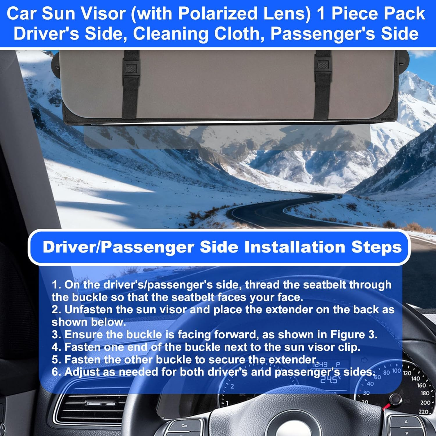 Sun Visor Extender for Car, Polarized Anti-Glare Car Visor Extender with PC Lenses Safe Driving Attachment for Sedans Suvs Vans Sports Cars