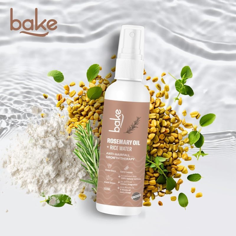 BAKE Rosemary Oil Hair Growth Serum Spray with Rice Water & Methi Dana | for Hair Fall, Hair Regrowth & Keratin Treated | Strengthen Hair Follicles | for Women & Men | 100Ml (Spray) image number 3