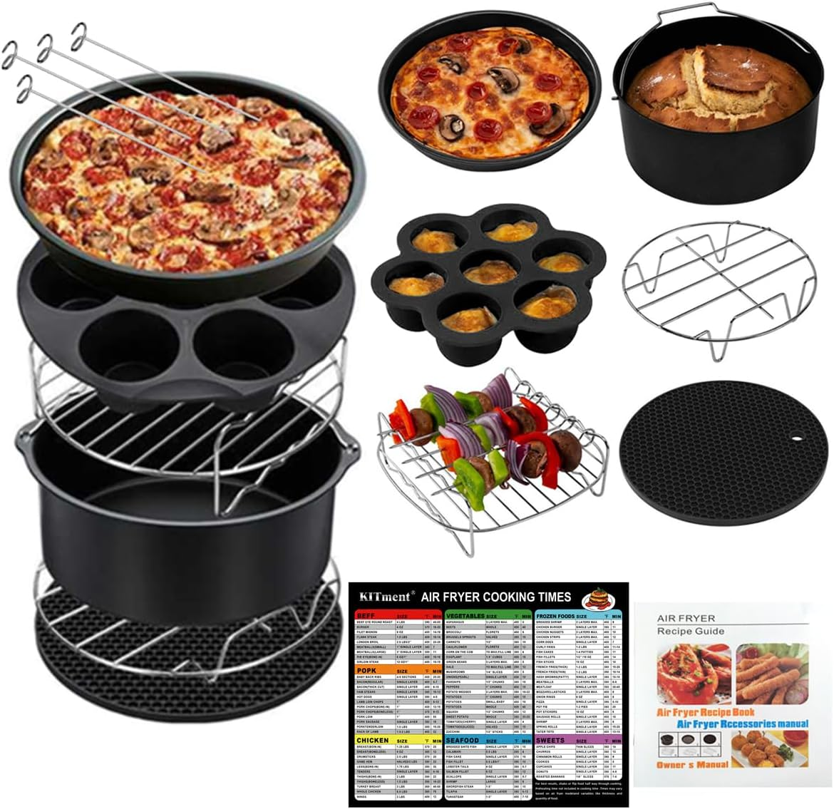 Kitment 9 Inch Air Fryer Accessories, Compatible Fits for Universal 5.3QT - 6.8QT Deep Air Fryer, BPA Free, Dishwasher Safe, Nonstick Coating, with Magnets Cooking Guide, Recipes Cookbook, Set of 11 image number 6